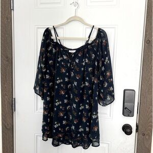 Purple Snow Cold Shoulder Floral Blouse